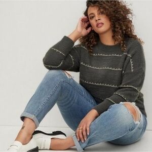 Torrid Soft Furry Drop Shoulder Pullover Sweater Eyelash Lurex Yarn Gray 1X